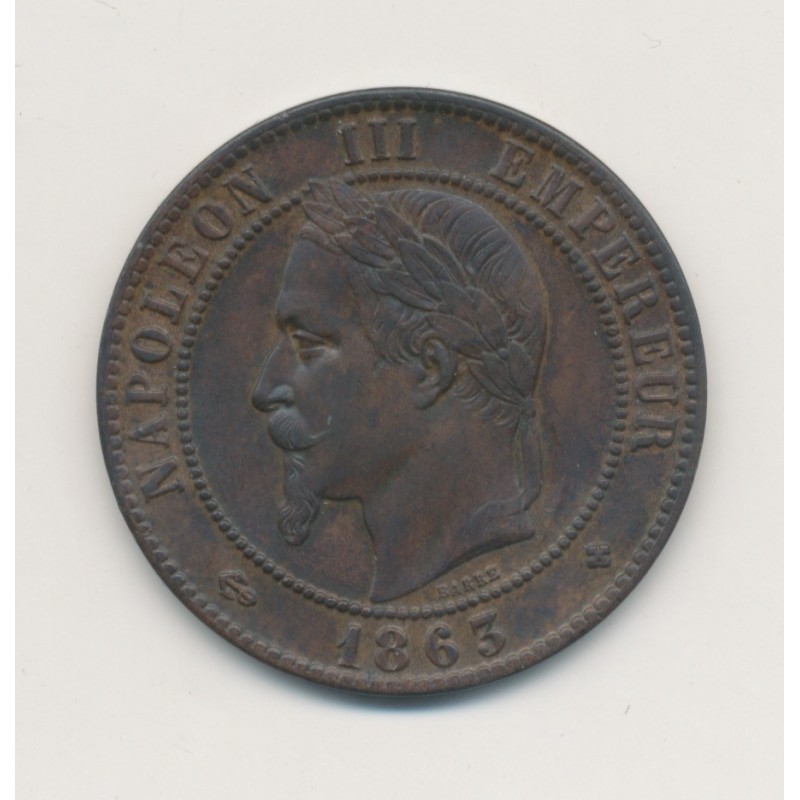10 Centimes - 1863 BB Strasbourg - Napoléon III Tête laurée - bronze - TTB+/SUP