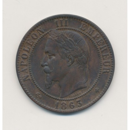 10 Centimes - 1863 BB Strasbourg - Napoléon III Tête laurée - bronze - TTB+/SUP