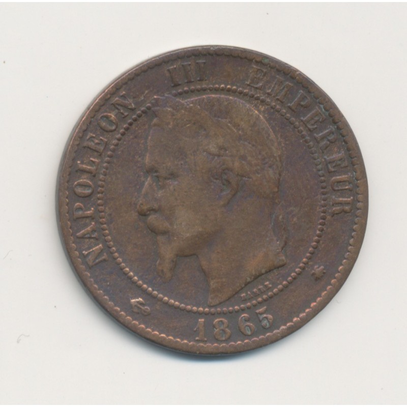 10 Centimes - 1865 A Paris - Napoléon III Tête laurée - bronze - TB