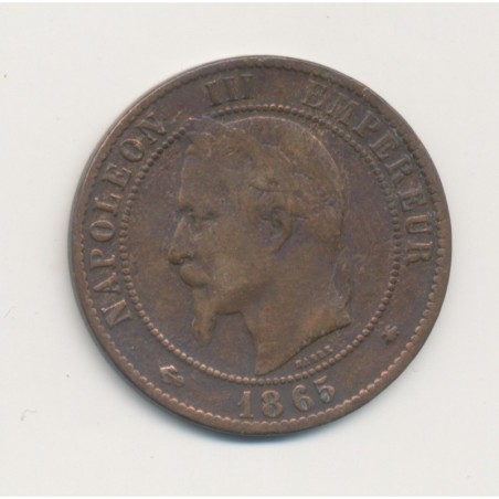 10 Centimes - 1865 A Paris - Napoléon III Tête laurée - bronze - TB