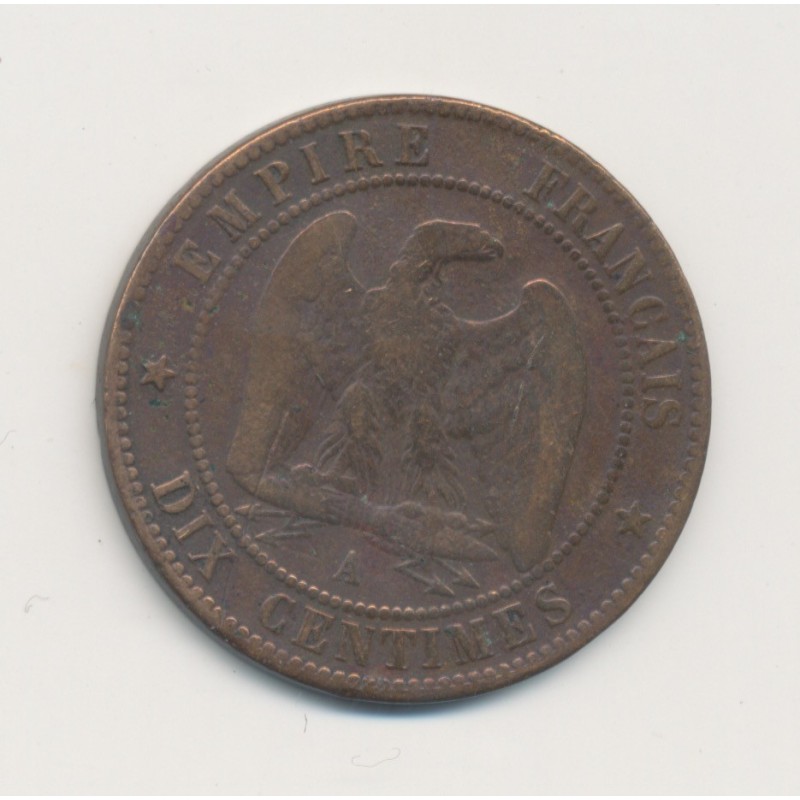 10 Centimes - 1865 A Paris - Napoléon III Tête laurée - bronze - TB