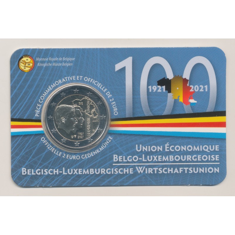 Coincard N°1 - 2 Euro Belgique 2021 - 100 ans d'union économique avec le Luxembourg