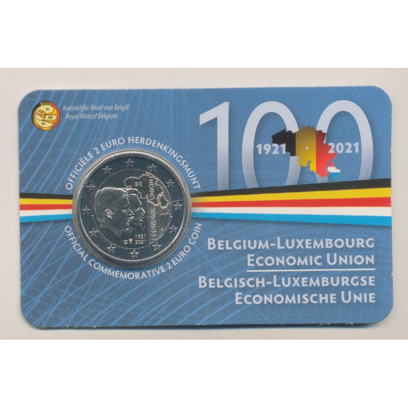 Coincard N°2 - 2 Euro Belgique 2021 - 100 ans d'union économique avec le Luxembourg