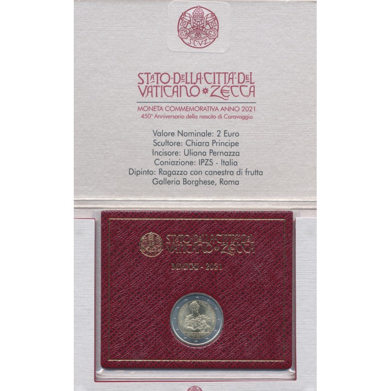Vatican - 2 Euro 2021 - 450e anniversaire de la naissance du Caravaggio
