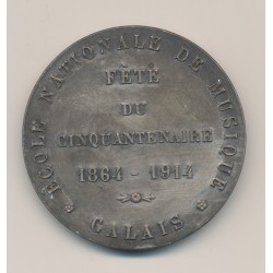 Médaille - École nationale de musique - fête cinquantenaire 1864-1914 - Calais - 46mm 2