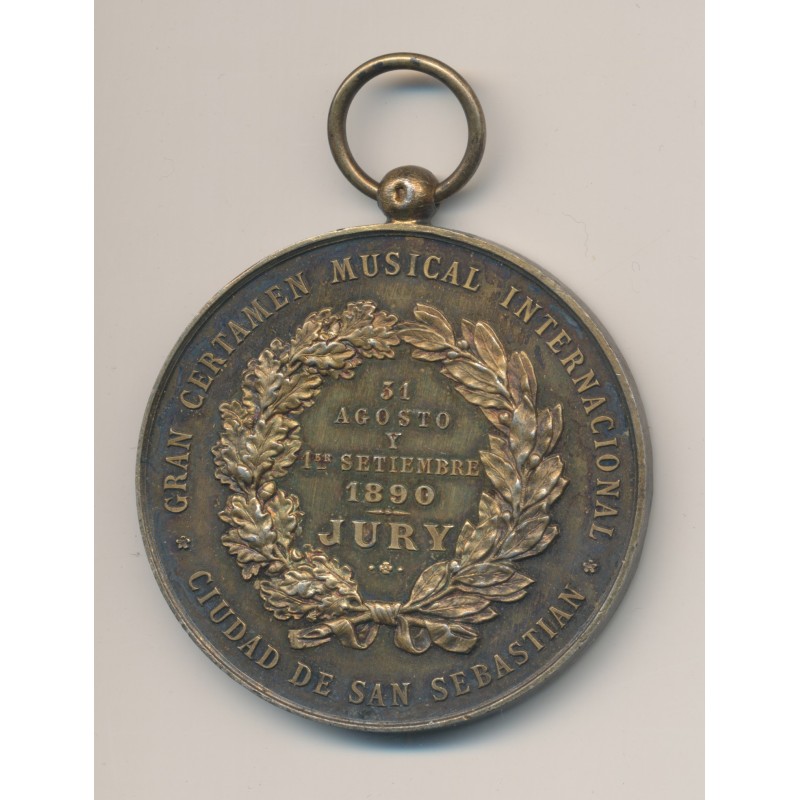 Médaille - Concours musical - 1890 JURY San Sébastian - 47mm - bronze - TTB+