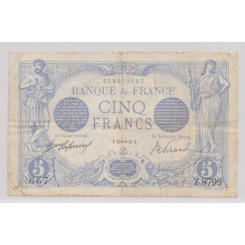 5 Francs Bleu - 13.11.1915 - Z.8799 - TTB
