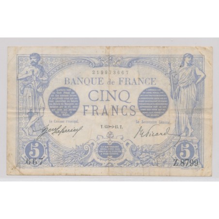 5 Francs Bleu - 13.11.1915 - Z.8799 - TTB