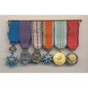 Barette 6 Décorations - ONM chevalier, France Libre, commemo 1939-45, mérite social chevalier et 2 médailles associations ancien