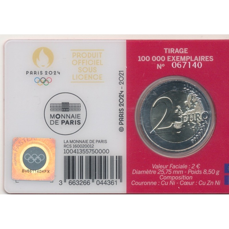 2 Euro 2021 - JO Paris 2024 - coincard rouge