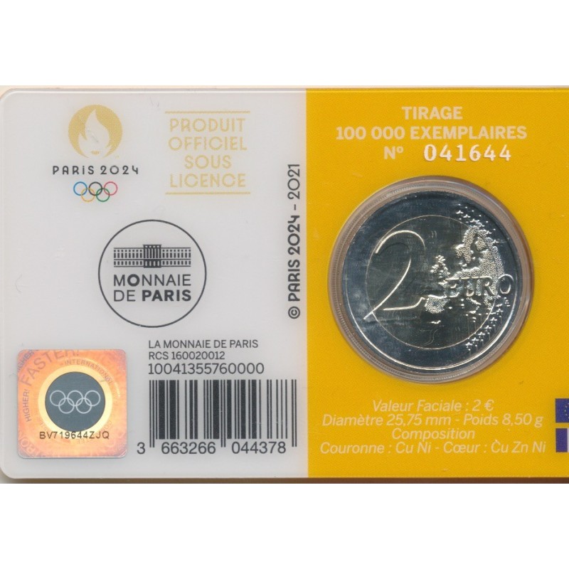 2 Euro 2021 - JO Paris 2024 - coincard jaune