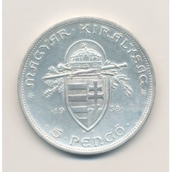 Hongrie - 5 Pengo 1938 - St Stephan - argent - SUP 2