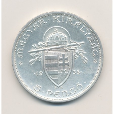 Hongrie - 5 Pengo 1938 - St Stephan - argent - SUP
