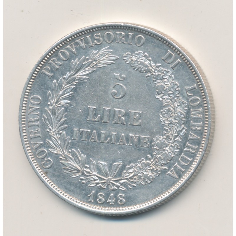Italie - 5 Lire 1848 M Milan - Lombardie - argent - TTB+