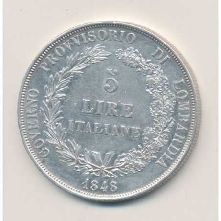 Italie - 5 Lire 1848 M Milan - Lombardie - argent - TTB+