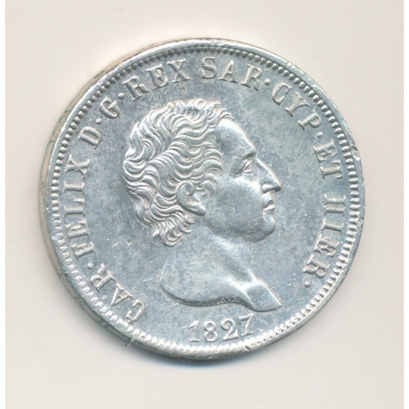 Italie - Sardaigne - 5 Lire 1827 P Gênes - Charles Félix - TTB+