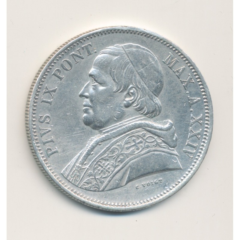 Vatican - 5 Lire 1870 XXIV R - Pius IX - argent - TTB
