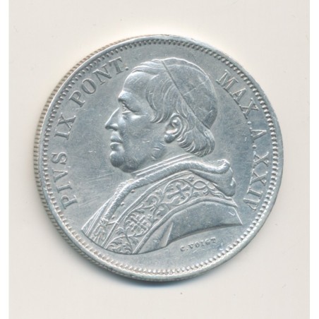 Vatican - 5 Lire 1870 XXIV R - Pius IX - argent - TTB