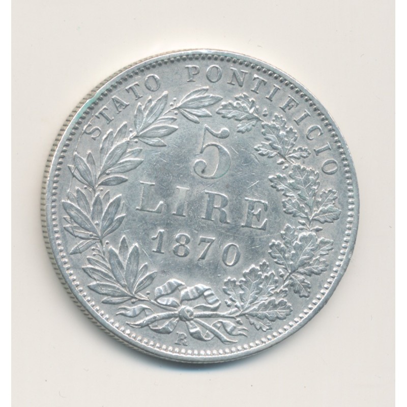Vatican - 5 Lire 1870 XXIV R - Pius IX - argent - TTB