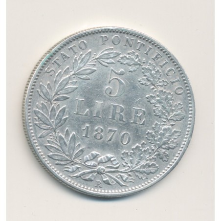 Vatican - 5 Lire 1870 XXIV R - Pius IX - argent - TTB