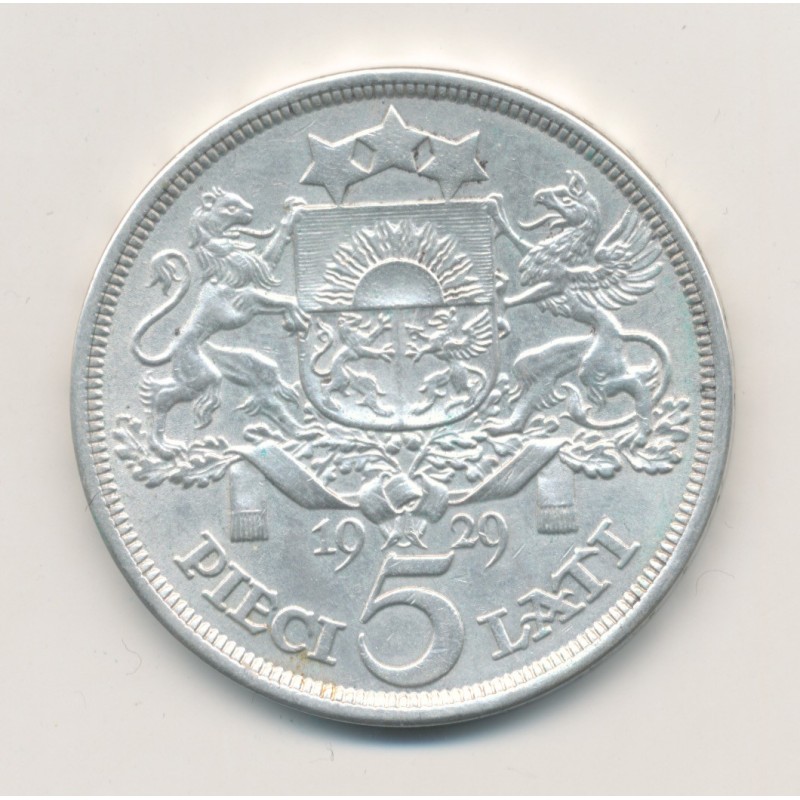 Lettonie - 5 Lati 1929 - argent - TTB+