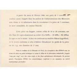 5 Centimes Marianne - 1966 Essai - et lettre Monnaie de Paris 2