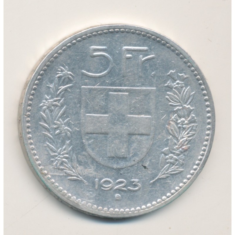 Suisse - 5 Francs - 1923 B Berne  - argent - TB+