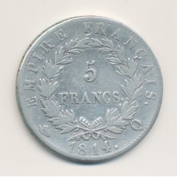 5 Francs Napoléon empereur - 1814 Q Perpignan - TB+ 2