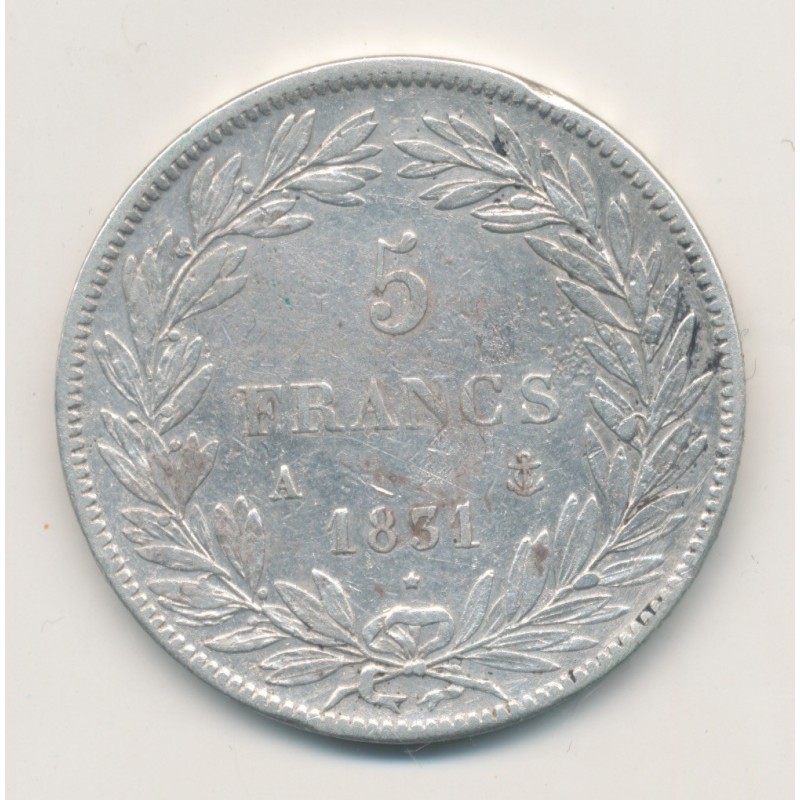 5 Francs Louis philippe I - 1831 A Paris - Tête nue - Tranche en creux - TB