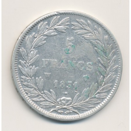 5 Francs Louis Philippe I - 1831 W Lille - Tranche en creux - TB+