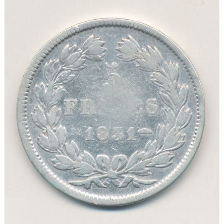 5 Francs Louis Philippe I - 1831 BB Strasbourg - Tranche en creux - TB