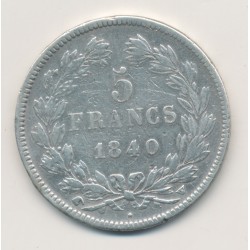 5 Francs Louis philippe I - 1840 W Lille - Type cornue - TB 2
