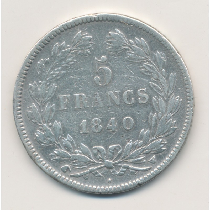 5 Francs Louis philippe I - 1840 W Lille - Type cornue - TB