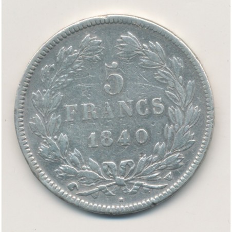 5 Francs Louis philippe I - 1840 W Lille - Type cornue - TB