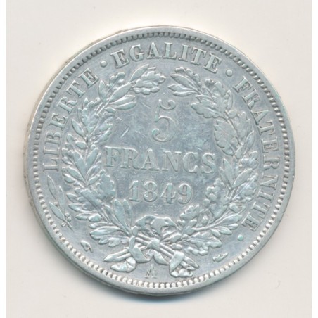 5 Francs Cérès - 1849 A Paris - main/chien - 2e République - TB+