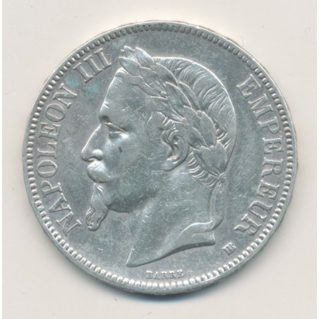 5 Francs Napoléon III - 1867 BB Strasbourg - Tête laurée - TB+