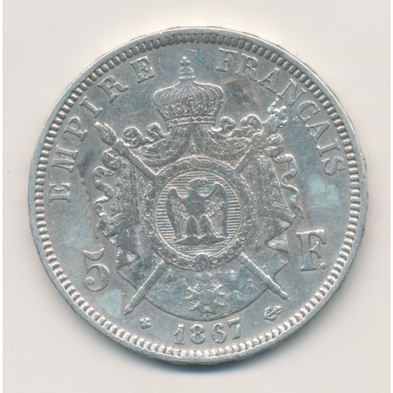 5 Francs Napoléon III - 1867 BB Strasbourg - Tête laurée - TB+