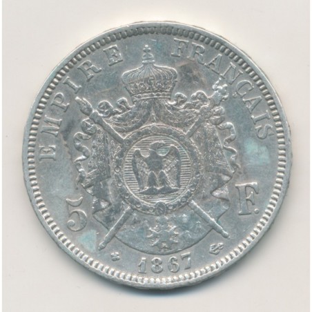 5 Francs Napoléon III - 1867 BB Strasbourg - Tête laurée - TB+