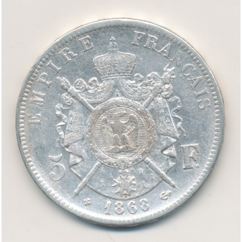 5 Francs Napoléon III - 1868 BB Strasbourg - Tête laurée - TB+