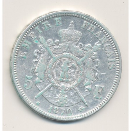 5 Francs Napoléon III - 1870 A Paris - Tête laurée - TB+