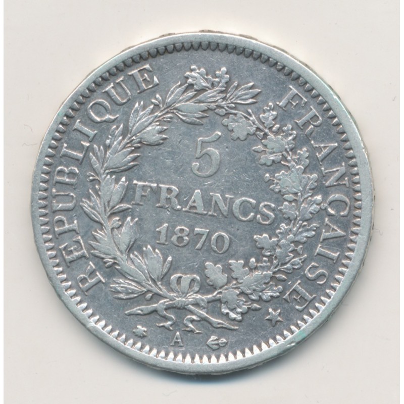 5 Francs Hercule - 1870 A Paris - TB/TB+
