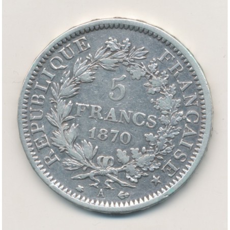 5 Francs Hercule - 1870 A Paris - TB/TB+