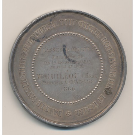 Médaille - Napoléon III Tête laurée - Sufrage universel - classe adultes 1866 - argent 146g - TB+
