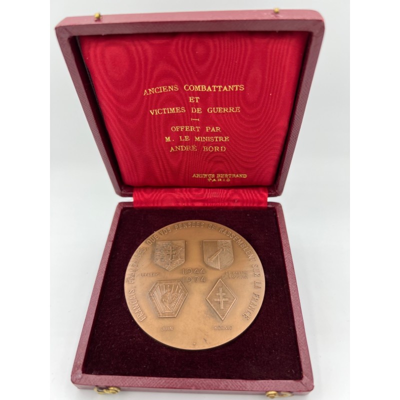 Médaille - Français, Françaises que vos pensées se rassemblent sur la France- 1944-1974 - avec écrin - bronze - 68mm - H.Dropsy 