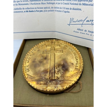 Médaille - Général De Gaulle - Mémorial De Gaulle 1890-1970 - De Jaeger 110mm - bronze doré à l'or pur