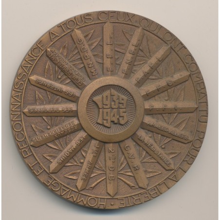 Médaille - Hommage à tous ceux qui ont combattu pour la liberté - 1939-45 - bronze - 68mm - TTB+