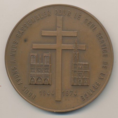 Médaille - Débarquement 1944 - Nous avons a nous rassembler pour le seul service de la France - 1944-1974 - JH Coeffin - TTB+