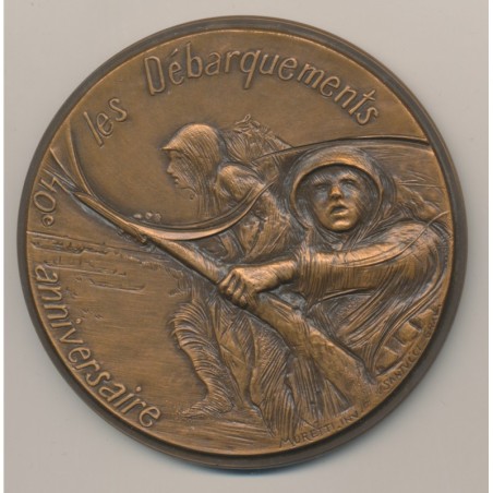 Médaille - 40e anniversaire les débarquements - la résistance 1944-1984 - bronze - 77mm - SUP