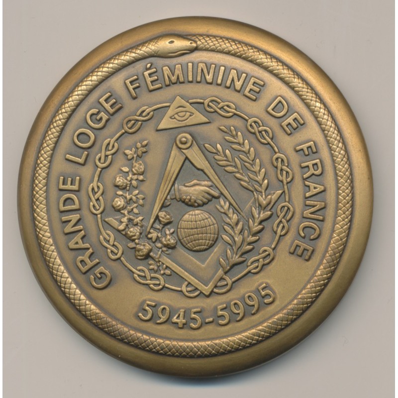 Médaille - Grande loge féminine de France - 1945-1995 - bronze - 65mm - Labouret N°857 - SUP