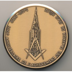 Médaille - 550e anniversaire de l'achèvement des travaux de Jean Hultz - Orient de Strasbourg - 1439-1989 - 70mm - SUP
